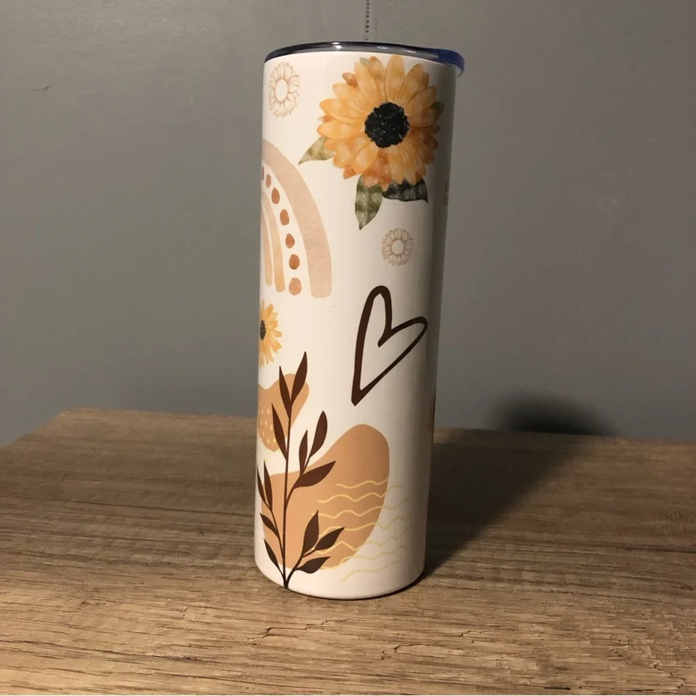 20oz skinny Boho Sunflower Rainbow Neutral Colors Sublimation Tumbler.Brand New! - Picture 3 of 5